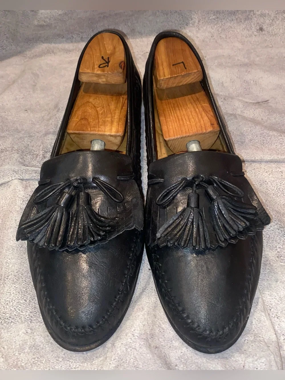 Santoni Tassel Kiltie Lightweight Leather Loafers Shoes Handsewn 9.5 Italy Vntg